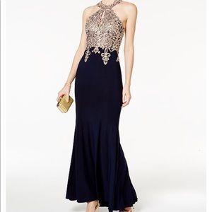 Navy and gold Xscape gown
